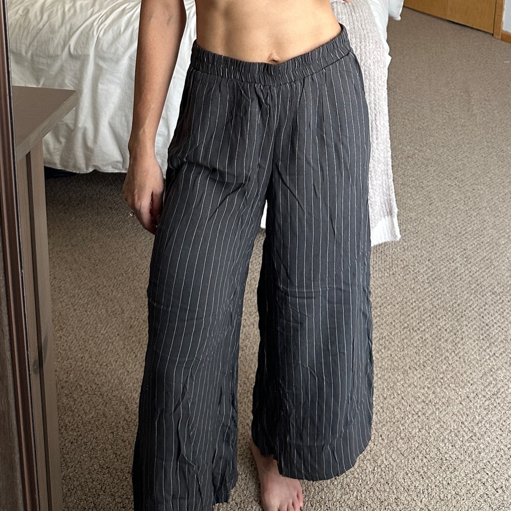 Black Pinstriped Wide-Leg Pants